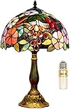 FUMAT Tiffany Lampe Nachttischlampe Retro 240V Kleine Tischlampe Rose Traube Bunte Glas 40cm Lampenschirm Schlafzimmer Deko Schlafzimmer Tischlampen Nachtlampe Tischleuchte Mit E27 LED Birne