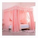 OnSaya 4-Ecksäulen-Doppelschicht-Betthimmel-Moskitonetz mit Stütze, Schlafzimmerdekoration for Erwachsene und Mädchen, 4-Jahreszeiten-Bettvorhang (Color : Pink-2, Size : 1.8x2.2M)