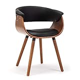 Mingone Esszimmerstühle Holz Küchenstühle mit Armlehnen Retro Design Massivholz Stuhl Kunstleder Sitze, Braun