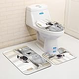 3 teiliges rutschfest Badematten Set,Mops Welpe liest die Zeitung auf der Toilette Badezimmer Lustiges Bild Mops ,U-FöRmige Duschvorleger super weich, schnell trocknend WC-Garnitur rutschfest Teppich