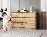 Furnix Kommode mit 6 Schubladen 120 x 37 x 76 cm in Wotan Eiche - Schubladenkommode Holz Mehrzweckschrank für Flur Schlafzimmer Wohnzimmer Badezimmer Kinderzimmer als Sideboard Highboard Kippschutz