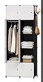Kleiderschränke, Tragbarer Regalsystem, Würfel Schrank aus Kunststoff, DIY-Regalsystem Kleiderschrank, Würfel Schrank aus Kunststoff mit Hängender Stange. (74*47*180cm/10 Fächer/Schwarz-Weiß)