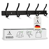 ANILSELL 5'er Garderobenhaken schwarz Kleiderhaken Garderobe Jackenhalter Wand Hakenleiste rostfrei Edelstahl moderne Wandhaken Wandgarderobe Garderobenleiste ca. 30kg belastbar und sicher