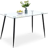 GOLDFAN Esstisch aus Glas Rechteckiger Moderner Esstisch Küchentisch Mit Metallbeine für Wohnzimmer Esszimmer Büro, Schwarz