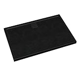 VBChome Acryl-Duschwanne 80x100 cm Schwarz Stone Struktur Siphon Duschtasse Rechteckig Flach Sanitär-Acryl Duschbecken Stabil + Viega Tempoplex