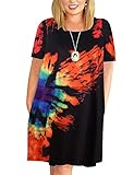 Kancystore Damen Übergröße Kleider Kurzarm Schulter Casual T-Shirt Swing Kleid mit Taschen, Schwarz Regenbogen, X-Groß
