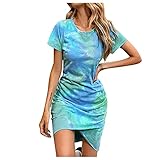Eauptffy Abendkleider Damen Elegant Für Hochzeit Spitzenkleid Druck Tie-Dye Kurzärmliges Sexy Sommer-Beiläufiges Kleid Frauenkleid Der Neuen Frauen Kleid Festlich Weihnachten Damen
