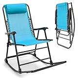 JJZXD Patio Camping Schaukelstuhl Klappbarer Schaukelstuhl Fußstütze Blau