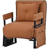 Merax 3-in-1 Schlafsofa, Schlafsessel für eine Person, Indoor-Liegen, Umwandelbare Chaiselongue, Klappbarer Sofasessel mit Kissen, Gepolsterter Lazy Bed Leisure Recliner für das Home Office, Braun