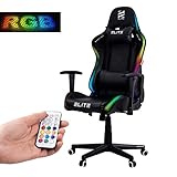 ELITE LED Gaming Stuhl MG200 Destiny - Ergonomischer Bürostuhl - Schreibtischstuhl - Chefsessel - Sessel - Racing Gaming-Stuhl - Drehstuhl - Chair - Kunstleder (RGB Schwarz)