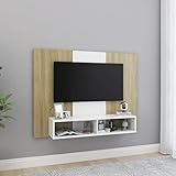 TEKEET Home Furniture TV-Schrank Wandschrank Weiß und Eiche Sonoma 120x23,5x90cm Größe Engineered Wood