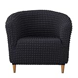 SANKECAAO Elastische Club Chair Schonbezug, Bezug Für Wannensessel Seersucker Cocktailsessel Bezug Abnehmbar Waschbare Sesselbezug Für Schlafzimmer-Schwarz-1Stück