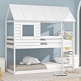 XPSSJMU Hausbett Holz Etagenbett Kinder hausbett mit Dach Leiter und Lattenrost Eichenfarbe 90 X 200 cm für Kinder (Eichenfarbe)