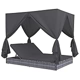 Generisch Sonnenbett Gartenbett Grau 140cm breit | Rattan Verstellbar | Rattanmöbel Gartenmöbel Bett Couch