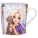 Depesche 12070 TOPModel Lilac Leo Love - Tasse in Weiß mit Model-Motiv, Katzen-Ohren und Goldaufdruck, Trinkbecher mit Henkel aus Porzellan, Füllmenge: ca. 300 ml