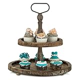 NUPTIO 2-Stufiges Tablett Holzständer Bauernhaus Nachmittagstee Stand für Küchenarbeitsplatte Wohnkultur, Rustikaler Kuchenständer Doppeltablett für Weihnachten Thanksgiving Geburtstag Hochzeitsdekor