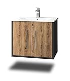 Stil.Zeit Evelou Badmöbel inkl. Waschbecken | Waschtisch mit Unterschrank 60.5 cm | Anthrazit/Dekor Eiche Sonoma| Metallgriffe/hängend