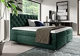 MKS MEBLE Boxspringbett - Doppelbett mit Multipocket-Matratze - Modern Bett - Praktisch Polsterbett mit Kopfstütze - Deko Bed Grimaldi 200 x 200 cm - H4 Grün