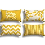 ZWJD Kissenbezug 30x50 4er Set Dekokissen Kissenbezüge Dekoration Outdoor Kissenbezüge Leinen Dekokissen für Schlafzimmer, Sofa, Stuhl, Bett, Garten (30 x 50 cm,Gelb