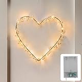 CozyHome 20 LED Herz Lichterkranz Batterie betrieben warmweiß Fensterbeleuchtung | Deko Herzen zum aufhängen ganzjährig Fensterdeko | Perlenhochzeit Geschenke Lichterkette Herzen türkranz Hochzeit