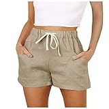 Generisch Hohe Taillierte Jean-Shorts Frauen, Kurze Für Frauen Weibliche Shorts Jeans Domaner Jean Shorts Elastische Taille Feste Farbe Casual Pocket Shorts High Taille Slim Fit Sports (S, Khaki)