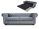 Schlafsofa Chesterfield Asti Bis 3-Sitzer, Sofa mit Schlaffunktion, Couch 3-er, Couchgarnitur, Sofagarnitur, Holzfüße, Polstersofa (Grau (Velvet 10))