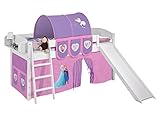 Lilokids Spielbett IDA 4105 Eiskönigin Frozen Anna & ELSA Lila - Teilbares Systemhochbett weiß - mit Rutsche und Vorhang
