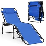 COSTWAY Klappbare Sonnenliege, Gartenliege 5 Stufen verstellbar, Campingliege Klappbett, Liege Bett bis 120 kg belastbar, Reiseliege für Pool, Strand (Blau)