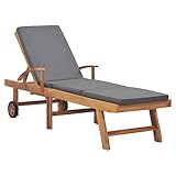 ZQQLVOO Sonnenliege mit Auflage Massivholz Teak Dunkelgrau Outdoor Gartenliege Freizeitliege Liege Garten Poolliege Geeignet für Garten, Terrasse, Hinterhof, Poolside