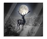 Rentier im Winterwald bei Mondschein B&W Detail Herdabdeckplatte & Spritzschutz aus Echtglas | Für Herd-Kochfelder | 60x52 cm