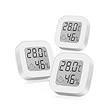 3 Stück luftfeuchtigkeitsmesser Thermometer Innen, Thermometer Hygrometer Innen, Mini LCD Digital für Babyzimmer Wohnzimmer, Weiß