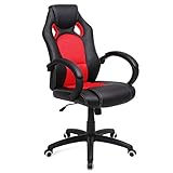 SONGMICS Racing Stuhl Bürostuhl Gaming Stuhl Chefsessel Drehstuhl PU, schwarz-rot, OBG56BR, 70*66.5*（107-117）