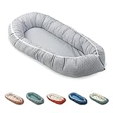 ULLENBOOM ® Babynest & Kuschelnest (55x95 cm) Grau (Made in EU) - Baby Nestchen aus Baumwolle, ideal als Reisebett, Baby Cocoon & Kuschelbett, Motiv: Waffelpiqué