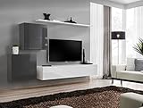 ASM Wand-Set – Switch V – 1 quadratische Vitrine – 1 TV-Bank – 1 Regal – Weiß und Graphit – Modell 2