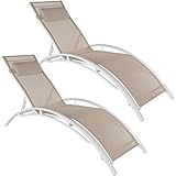 TecTake 800675 2er Set Aluminium Sonnenliege, witterungsbeständig, inkl. Kopfpolster, 5-Fach verstellbare Rückenlehne – Diverse Farben – (Beige | Nr. 403065)