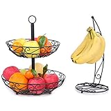 Cubesu Obst Etagere 2 Etagen inkl. Bananenhalter - Etagere Obst für mehr Platz in der Küche - Obstschale Etagere 2-stöckig - dekorativer Obstkorb