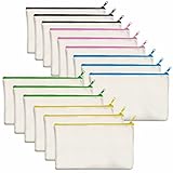 15er-Packung Leere Baumwoll/Leinwand-Reißverschlusstaschen; DIY; als Beutel oder Federmäppchen für Make-up, Kosmetik- oder Hygieneartikel und sonstige Aufbewahrung; (beige,Farbiger Reißverschluss