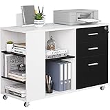 YITAHOME Mobiler Aktenschrank, Horizontaler Schreibwarenschrank, Home Office Rolling Drucker Halterung Seitendatei Organizer Einheit (schwarz+weiß