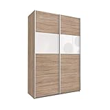 Bloomwood KUMOX Kleiderschrank direkt vom Hersteller, moderner Schwebetürenschrank 136 cm breit, 210 cm hoch 2-türig mit Einlegeböden und Kleiderstangen, Made in Germany, Eiche Sonoma mit Weiß Glas