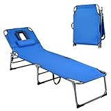 COSTWAY Sonnenliege mit Kopfstütze, klappbarer Liegestuhl, Strandliege mit 5 verstellbaren Rückenlehne, Gartenliege für Garten, Strand, 194 x 60 x 36 cm (Blau)