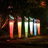 Solarlampen für Außen Bunt LED Garten Solarleuchten Wasserdicht für Balkon Terrasse Rasen Hofweg Solar-Wegebeleuchtung Winterfest, 2 Modi, Weiß and RGB Farbwechsel, Edelstahl&Kunststoff (6 Stück)