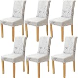 Xundefeng StuhlHussen 6er Set Hoher Rückenlehne Schwingstuhl Esszimmerstuhl Freischwinger Esszimmer Stuhl Hussen Stretch Elasthan Schonbezüge Schutzhülle Marmor Muster
