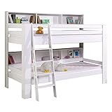 Relita Etagenbett Jan mit Bücherregal, Buche massiv weiß lackiert