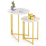 VONLUCE Beistelltisch Kaffeetisch Metallgestell moderner Couchtisch MDF-Tischplatte mit Metallbeinen Nachttische eleganter Metalltisch Sofatisch (2pcs-Golden)