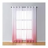 Mesnt Voile Vorhang mit Ösen, Polyester Halbtransparenter Fenstervorhang mit Farbverlauf, Rosa, H229 x B107 cm