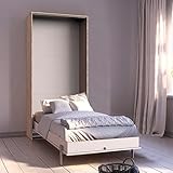 Lomadox Schrankbett 90x200 cm Eiche weiß mit Lattenrost Jugendbett Gästebett Klappbett Raumsparbett Wandklappbett