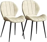 Moderne Küche Esszimmerstühle Esszimmerstühle 2er-Set mit schwarzen Metallbeinen Vintage PU-Lederstühle Küche Wohnzimmer Lounge Theke (Farbe: Weiß, Größe: Schwarze Beine)