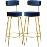 Psfghvz Barhocker, 2er Set Barstühle Bistrostuhl Bistrohocker Esszimmerstühle mit Lehne und Gepolsterter Fußstütze, Sitzhöhe 65cm, Gold Beine aus Metall, Antirutschgummi, Sitzfläche aus Samt