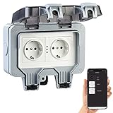 Luminea Home Control Wlan Steckdose: Outdoor-WLAN-Aufputz-Doppelsteckdose, Sprachbefehl, Strommessung, App (Aufputzsteckdose)