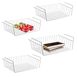 Unterregal Aufbewahrungskorb, 4 Stück Hängekorb Metall Hängekorb Regal Unter Schrank Hängekorb Metall Korb-Organizer Regaleinhängekorb für Küche, Büro, Speisekammer, Bad, Schrank, Weiß